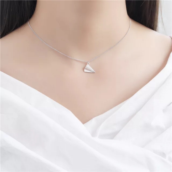 Sterling Silver 925 Dainty Paper Airplane Harry Styles Origami Charm Necklace - Picture 3 of 3